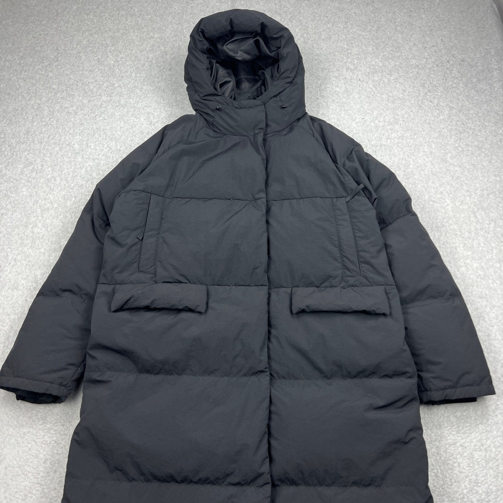 Adidas Big Baffle Coat Womens Medium Black Hooded Long Duck Down Puffer IK3159